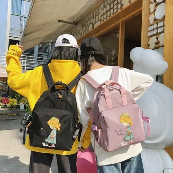 

Schoolbag Female Cute Bow Backpack High School Student Backpack Cartoon Retro Girl Backpack Large Capacity Travel Bag