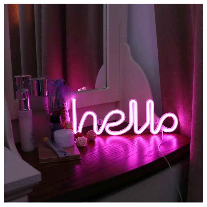 

LED Neon Light Hello Wall Art Sign Lights Bedroom Decoration Hanging Neon Lamp Home Party Holiday Decor Xmas Gift Dropshipping