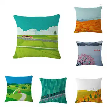 

Fashion Field Scenic Cotton Linen Printed Pillow Case Office Home Sofa Chair Decor Pillowcase