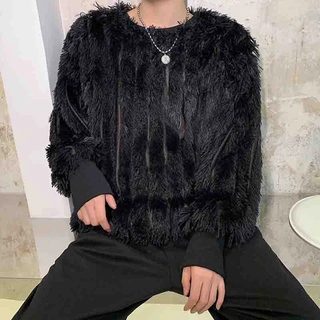 Men's Faux Fur Sweaters Casual Pullover Elegant Knitwear Thicken Loose  Fashion