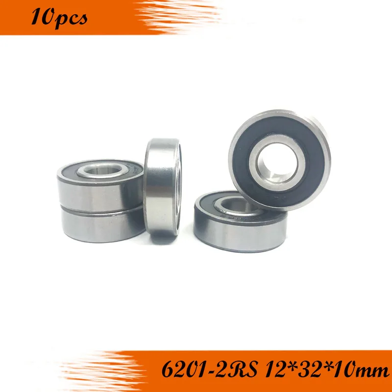 Free shipping 10Pcs 6201-2RS 6201RS 6201 RS 12*32*10mm ABEC-1 Deep Groove Ball Bearings 12 x 32 x 10mm afbeelding