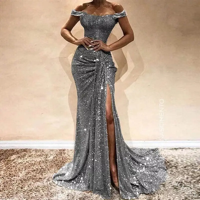 Women Evening Dresses Split Long Off Shoulder Fishtail Bodycon Bridesmaid Dress | Женская одежда