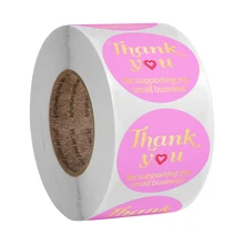 

Pink Thank You stickers Handmade Craft Paper for Business Packaging Stationery 500pcs 1'' Round Cute Sticker Labels