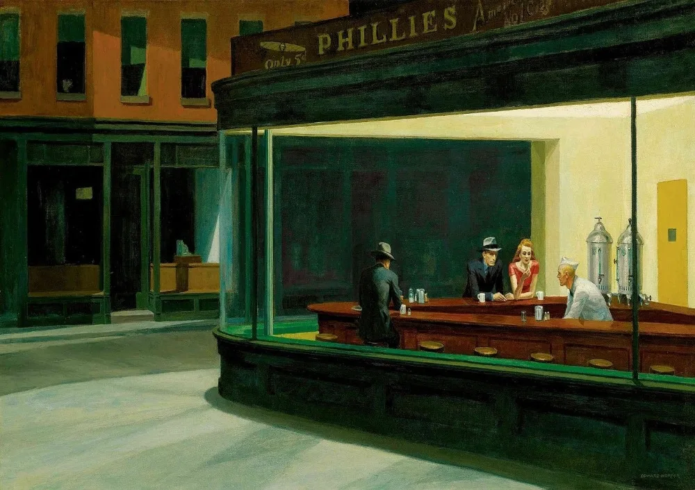 Эдвард Хоппер: Шелковый плакат декоративной живописи Nighthawks 24X36 дюймов