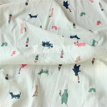 

Cartoon Animal Printed Cotton Crepe Fabric Double Cotton Linen Fabric for DIY Sewing Quilting Blanket for Baby