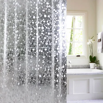 

A,Plastic PEVA 3d Waterproof Shower Curtain Transparent White Clear Bathroom Curtain Luxury Bath Curtain With 12pcs Hooks