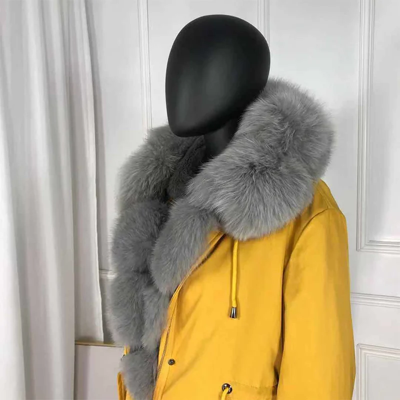 Новые чернобурки меховой парка пальто женские трикотажные silver fox меховой подкладке парки Черный зимой толстые Настоящее пальто с мехом теплые женские верхняя одежда - Цвет: 15
