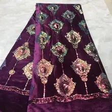 Nigerian Heavy Work French Sequinse Velvet Lace Fabrics African Tulle Lace Fabrics Embroidery Materials For Party Wedding Dress