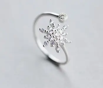 

New Fashion Real. 925 Sterling Silver CZ Crystals AAA+ Snowflake Ring Adjustable Size GTLJ870
