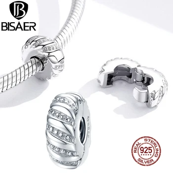 

BISAER 925 Sterling Silver Round Open Stopper Simple Texture Spacer Beads Fit Bracelet Bangle DIY Women Jewelry Making GAC278