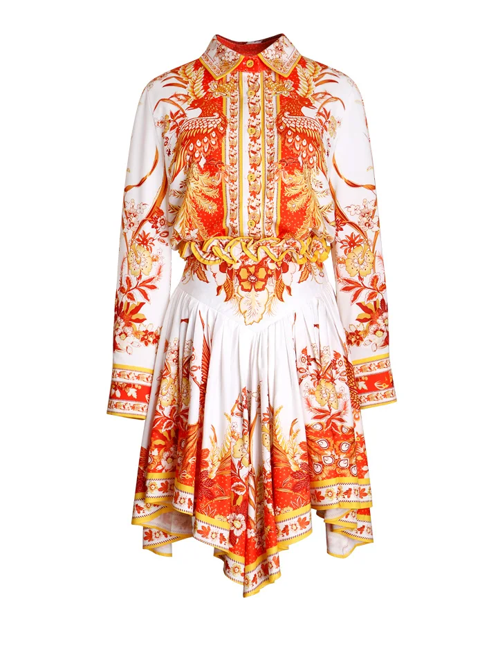 Svoryxiu женский подиумный элегантный костюм с юбкой Женская винтажная блузка с длинным рукавом и принтом+ Асимметричная юбка Модный комплект из двух предметов