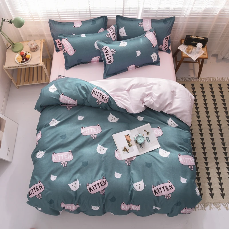 

4pcs/set Kids Girl Boy Bedding Set Pink bee Owl Giraffe Cat Pattern Bed Linings Duvet Cover Bed Sheet Pillowcases Cover Set