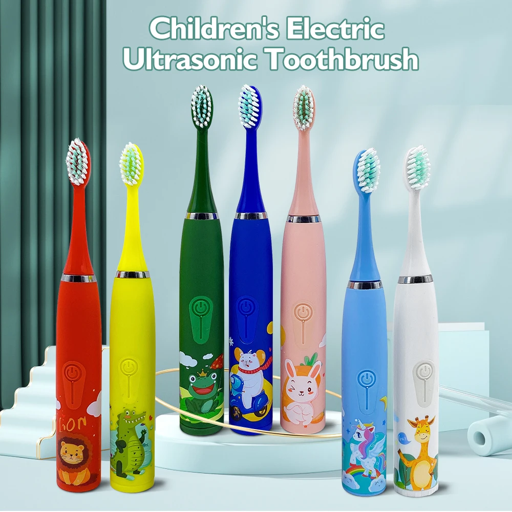 Ultrasonic Electric Toothbrush Kids Tooth Brush USB Oral Hygiene Replacement Heads IPX6 For Children Teeth Cleaning Tool | Бытовая