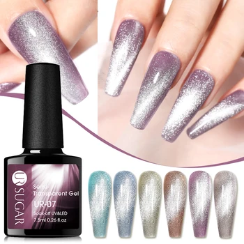 

UR SUGAR 9D Cat Eye Gel Nail Jelly Transparent Color Base Soak Off SPAR Laser Silver Cat Eye Gel Nail Art Polish Set Manicures