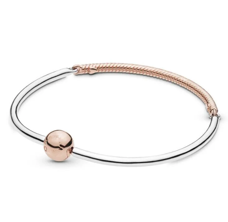 

Original 925 Sterling Silver Bracelet Rose Gold Moments Three-link Clasp Snake Bangle Fit Women Bead Charm Fashion Jewelry