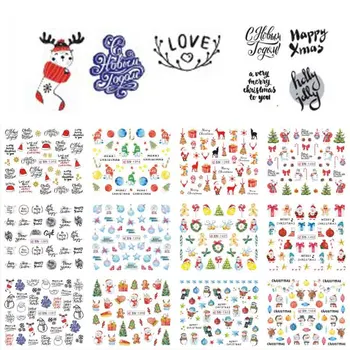 

12 Designs Nail Stickers Xmas Santa Claus Gift Sliders Tattoo Santa Claus/Snowman Fruits Patterns Water Decals Manicure Decor