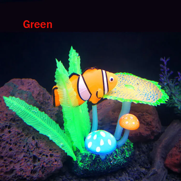 Green Аквариум Ландшафтный аквариум светящиеся украшения имитация клоуна водоросли силиконовые коралловые ремесла украшения - Цвет: Green