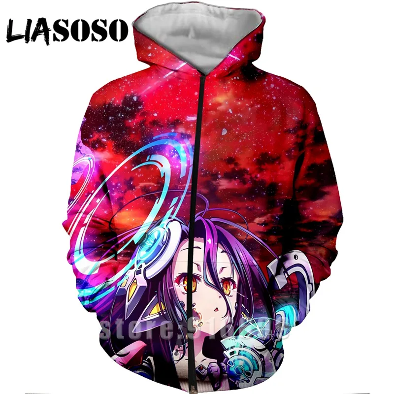LIASOSO, аниме, 3d принт, хип-хоп, для мужчин, для покера, для женщин, без игры, без жизни, модные, Harajuku, футболки, Забавные Рубашки, homme ZipHoodie, пуловер - Цвет: 11