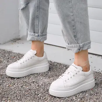 

JOUIR TALONS Trendy White New Genuine Leather Shoelaces Flats Female Spring Sneakers Flat Platform Casual Woman Shoes Women