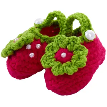 

Newborn Baby Infant Girls Pearl flower Crochet Knit Socks Crib Shoes Prewalker 0-12 Months(Type 4)