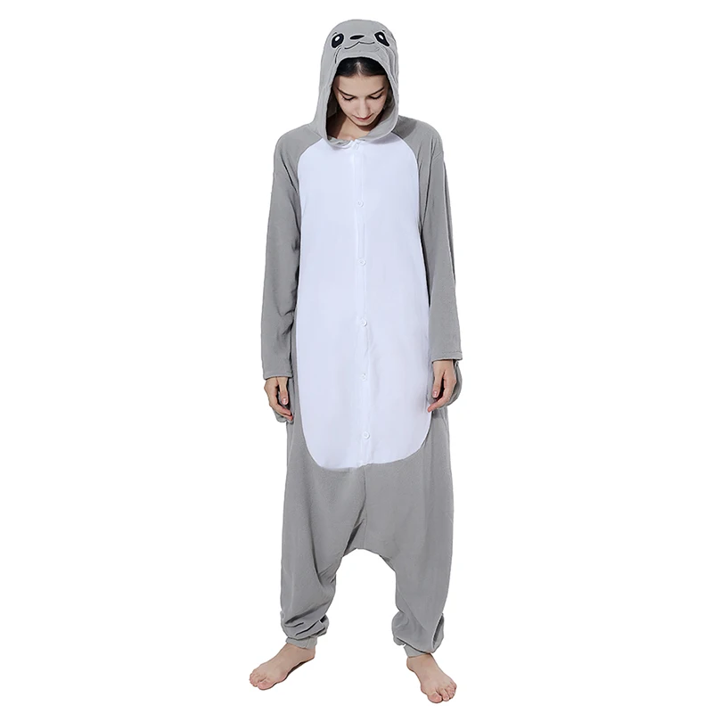 

Polar Fleece Animal Adult Grey Seal Pajamas Sea Dog Onesies Cosplay Costumes Unisex Sleepwear For Halloween