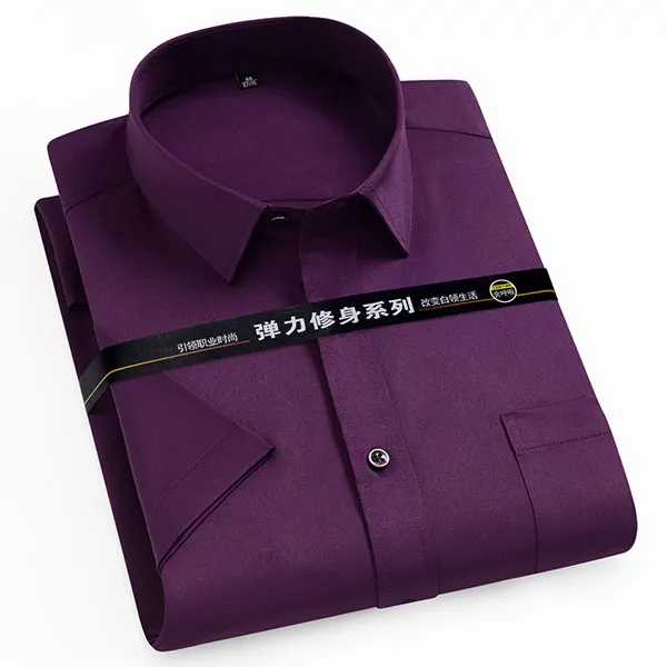 Men's Short Sleeve Dress Shirt Non-Iron Solid Color Basic Business Social Stretch Summer Comfortable Formal Shirts