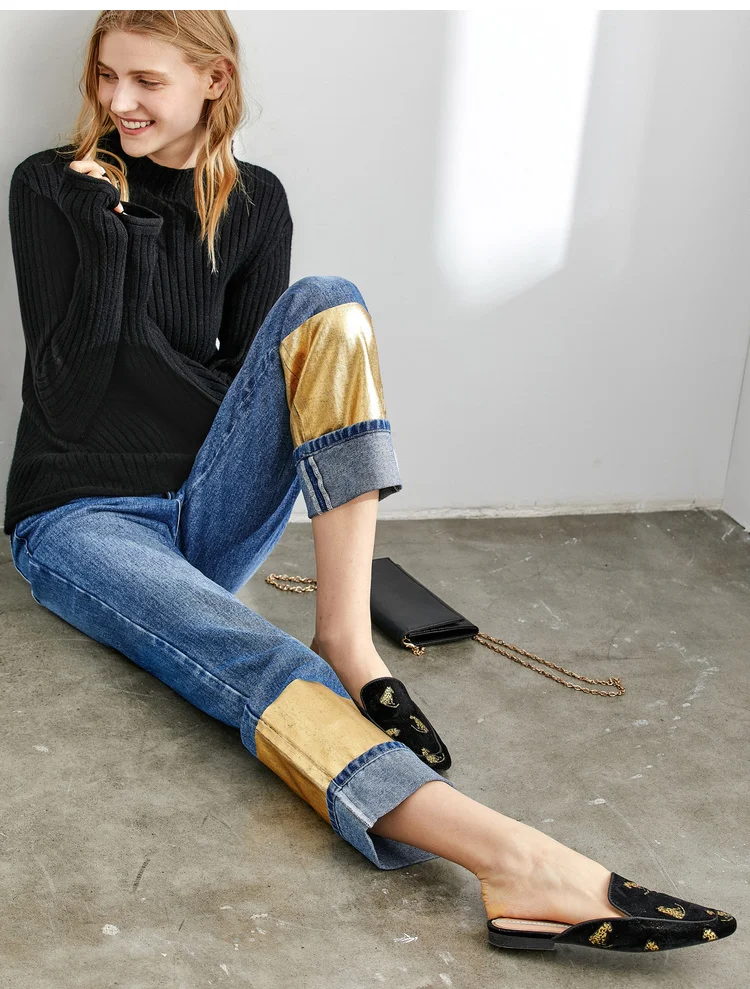 Amii минималистский модный тренд отдельные джинсы девять минут брюки женские осенние 2019 новые штампованные цилиндрические широкие брюки