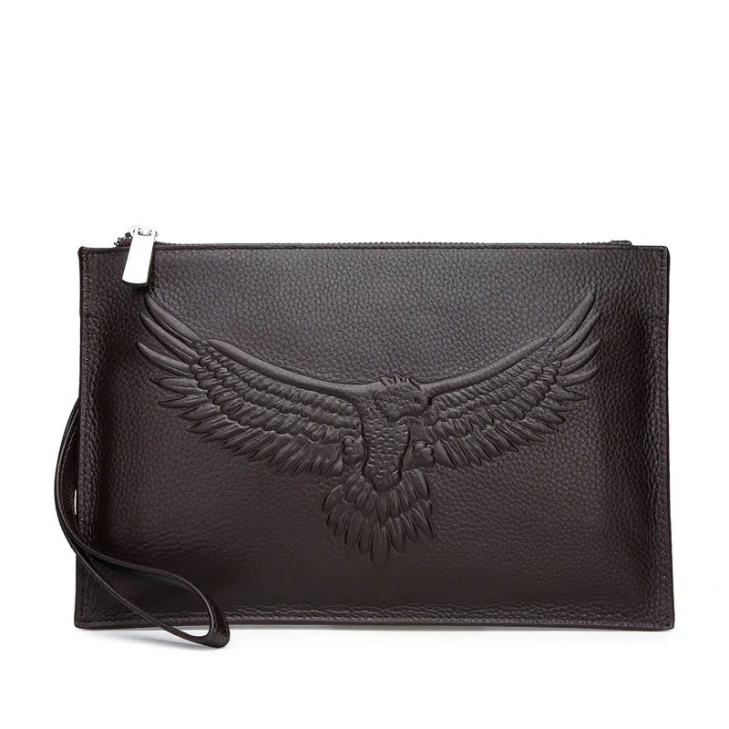 

New Style Men's Bag Genuine Leather Embossed Men Clutch Bag Cowhide Cool Casual Clutch Bag