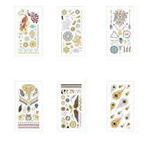 Feather Design Sexy Summer Bronzing Silver Tattoo Stickers Flash Metallic Women Henna Waterproof Temporary Tattoo