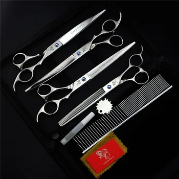 

8.0 inch Professional pet grooming scissors sharp edges Cutting +2 curved + thinning scissors 4 PCS Set for dog grooming