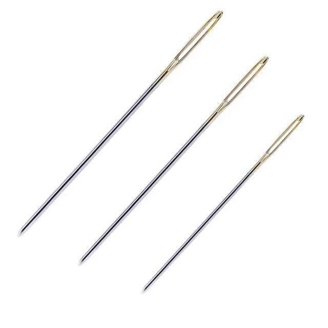 Leather Crafts Sewing Needle,Round Head Blunt Pint,Pointed Prism Sharp Tool  for Embroidery Stitching Gold Tail Big Eye Needles