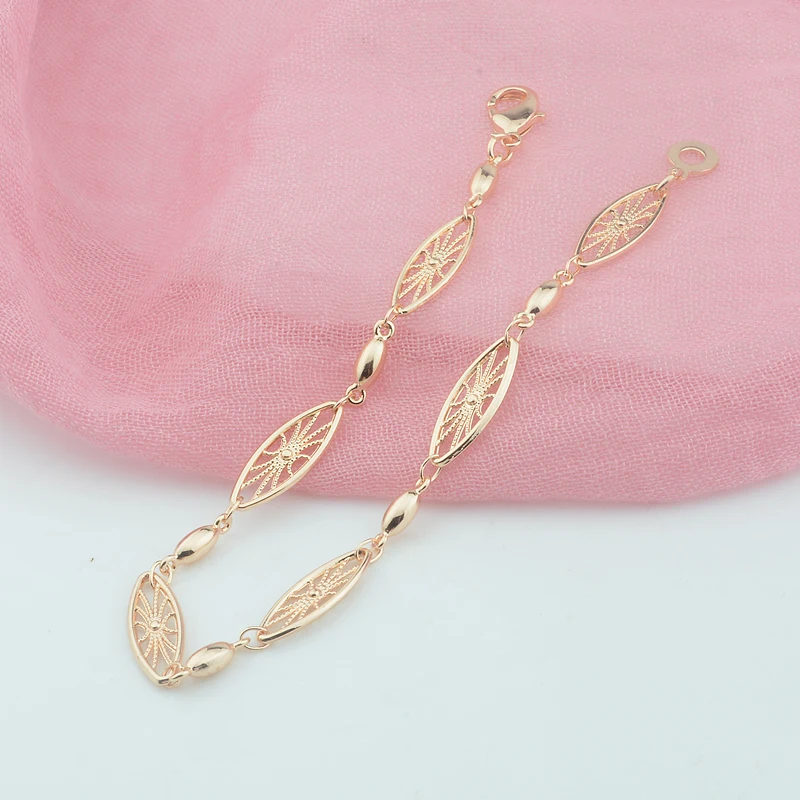 1 комплект 6 мм Для женщин Цепочки и ожерелья цепи 585 розовое золото Цвет завод овальные бусины браслет; Комплект бижутерии