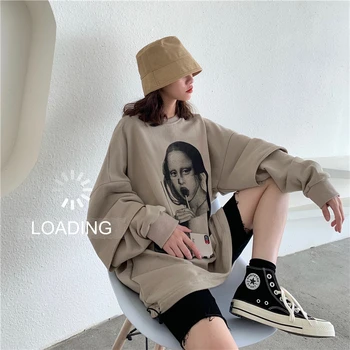 

sweatshirt woman autumn winter 2020 korean style o-neck print patchwork long-sleeved oversized sweatshirt fluffy pullovers tops