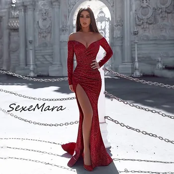 

Party Night Elegant Women Long Sleeves Dress 2020 Spring Sexy Slash Neck Bodycon Maxi Dress