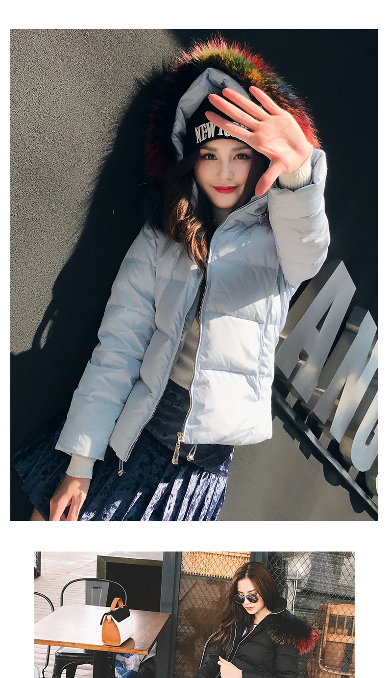 Real Colored Fur Winter jacket Women down jackets short down coat Women's hood Outerwear overcoat fur parka Downs parkas