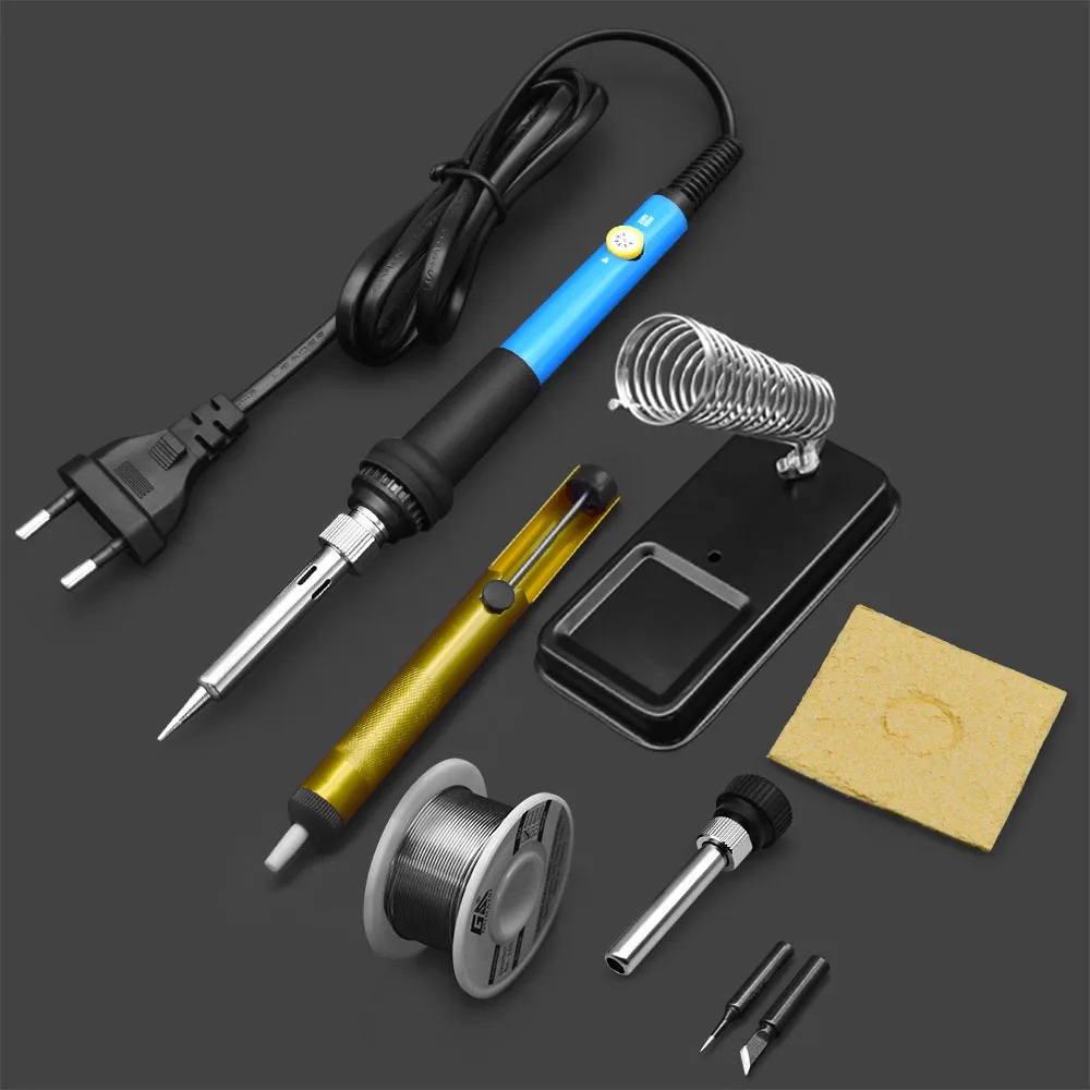 1 Set Adjustable Temperature Electric Soldering Iron Handle 60W Welding Solder Station Kit Blue Rework Heat Tips Repair Tool soldering stations Welding Equipment