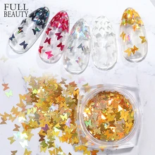 3D бабочка золотые серебряные хлопья голографические ногти зеркальные блестки для дизайна ногтей декоративные наклейки DIY шпильки CHHD01-05