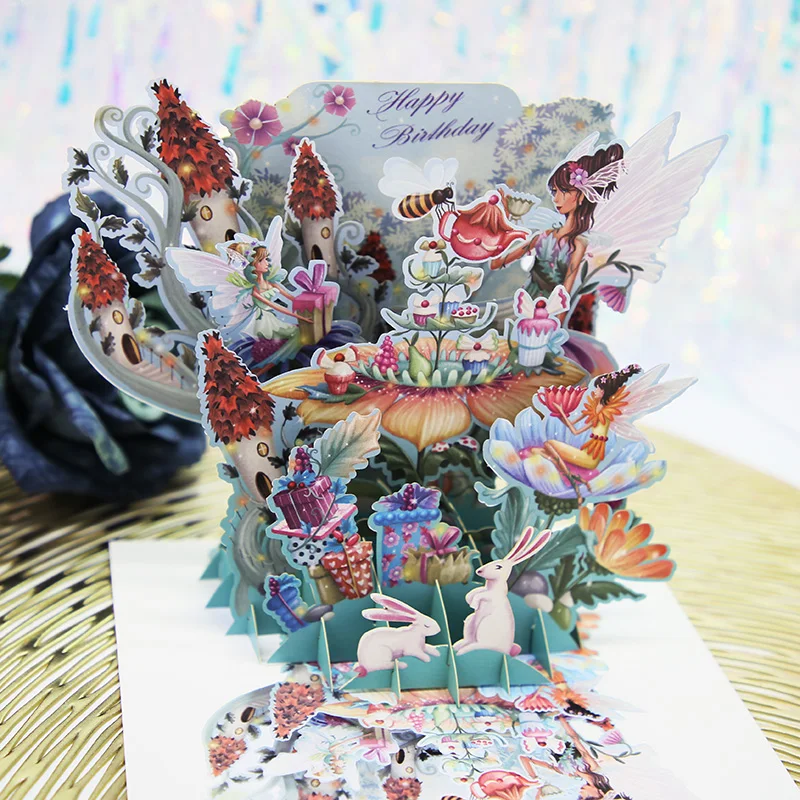 Paper D'Art 3D Pop-Up Fairy Birthday Card With Laser-Cut Design & Envelope