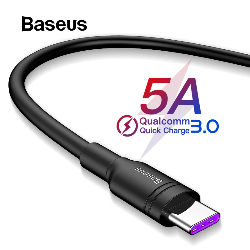 Кабель USB Type C Basus 5A для Huawei P30 Mate 30 Pro Supercharge Quick Charge 3,0 для быстрой зарядки Xiaomi 9 USB-C Кабель USB Type C Basus 5A для Huawei P30 Mate 30 Pro Supercharge Quick Charge 3,0 для быстрой зарядки Xiaomi 9 USB-C