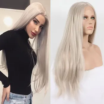 

Bomshell Straight Synthetic Lace Front Wig Platinum Blonde Glueless Heat Resistant Fiber Hair Natural Hairline For Women Wigs