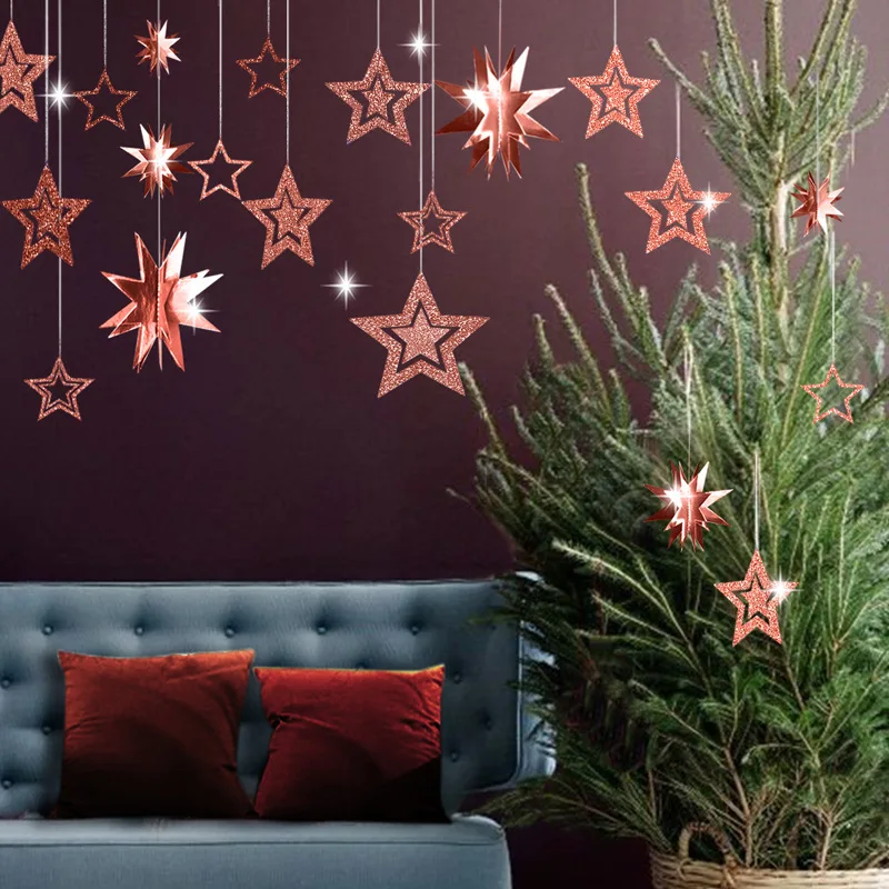 7 шт./лот, бумажная подвесная гирлянда с мерцающими звездами, рождественские украшения для дома, новогодний декор