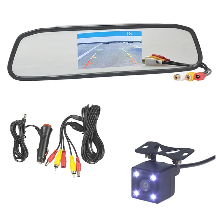 DIYKIT Авто HD парковочный монитор, светодиодный, ночное видение, HD камера заднего вида с 4,3 дюймовым зеркалом заднего вида для автомобиля - Название цвета: easy connect
