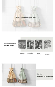 

Multifunctional household kitchen hangable storage bag for vegetables and fruits breathable hollow portable mesh bag