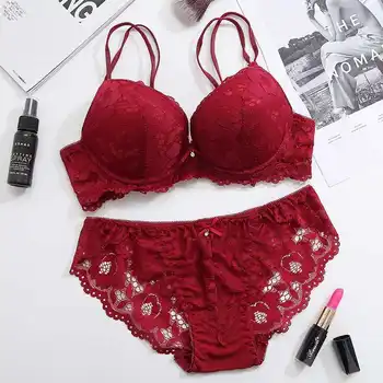 

Logirlve Sexy Lingerie Brassiere Sets Push Up Bra Brief Hot Sale Women Underwear Set Lace Bra Panty Brand Embroidery Tassel Sets