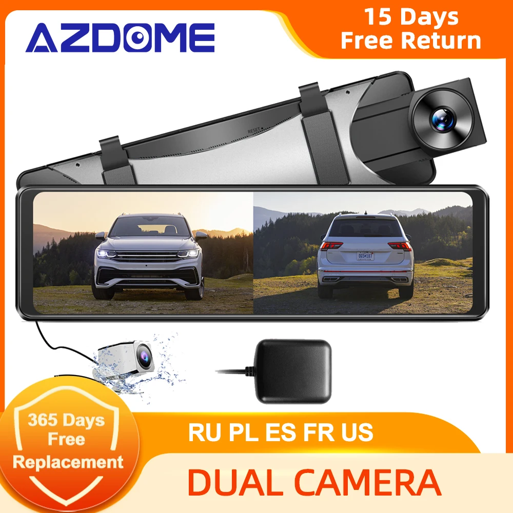 AZDOME Car Mirror Records With GPS Dvr Touch Screen Rear Camera WDR Night Vision Park Monitor Emergency Recording PG16S | Автомобили и