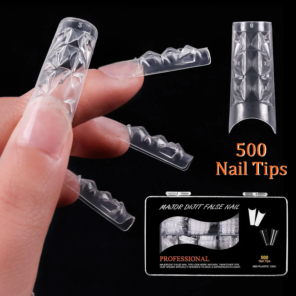 

500 Pcs 10 Sizes Mosaic Uv Gel French False Tips Fiberglass Salon Tool Glaze Glass False Acrylic UV Gel Nail Art Tip