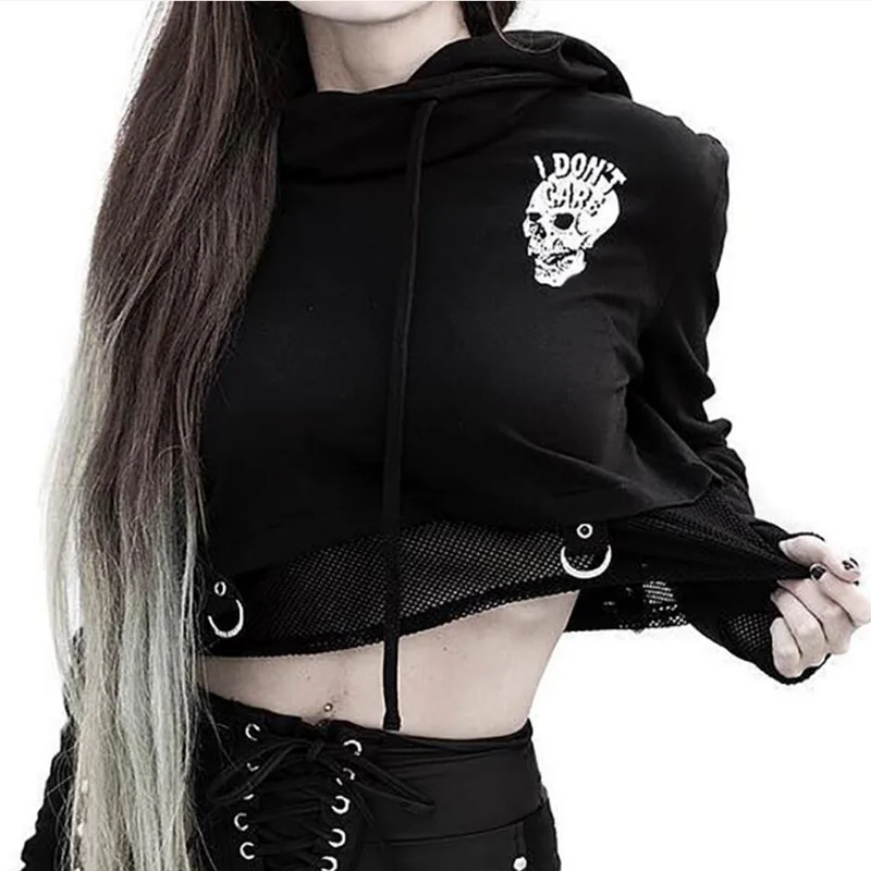Готические толстовки Goth Dark в винтажном стиле с черным принтом Harajuku панк Grunge осень