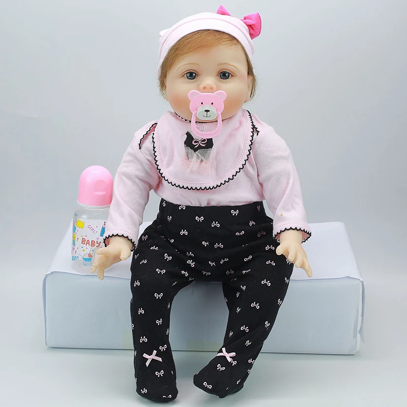 

55CM Reborn Baby Doll Toy Soft Silicone Cute Cloth Set Cloth Body Mohair Hair Hair Realistic Newborn Baby Doll Toddler Kids Gift