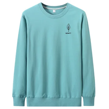 

2020 Autumn New Men Loose Plus Size Simple Pure Cotton Long-sleeved Sweater Fashion Leaf Print Casual Sports Tops Free Shipping