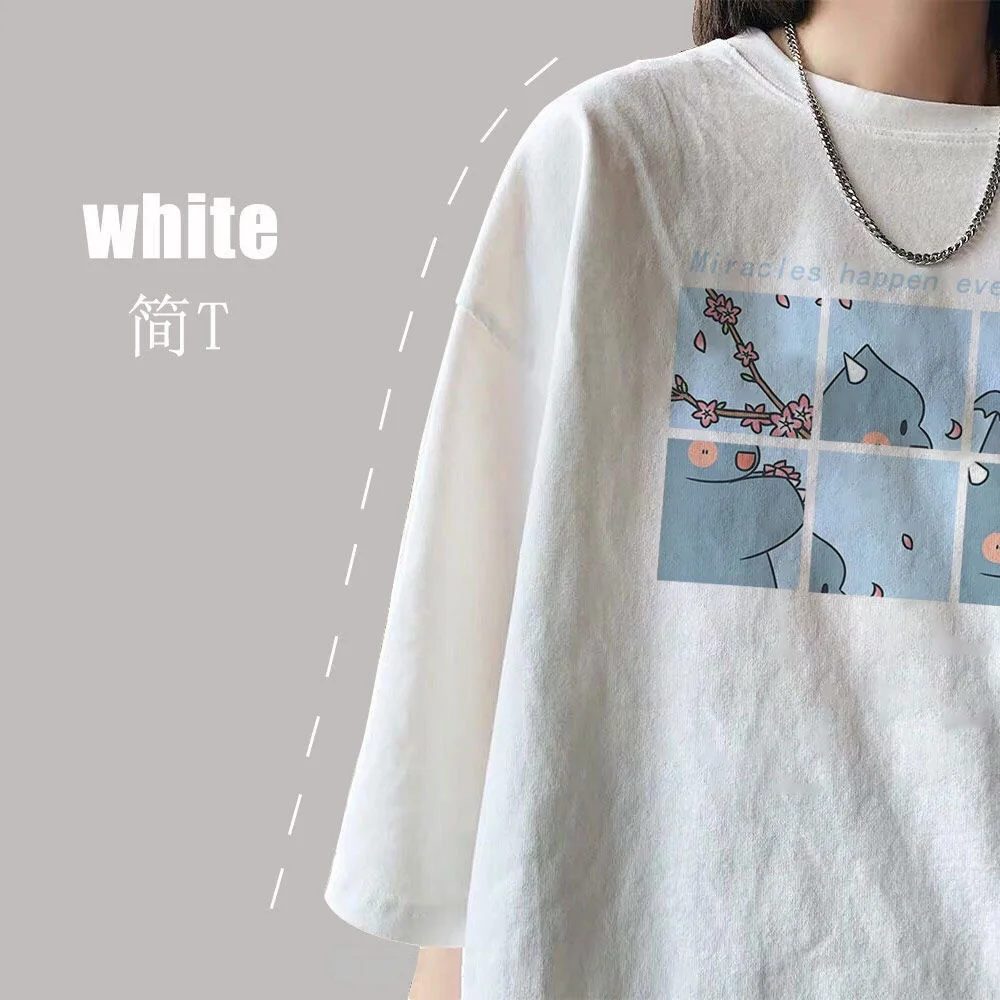 Women T-shirt Round Collar Summer Cartoon 2020 New Half Loose Sleeve  Print Casual Simple Wild T-Shirt